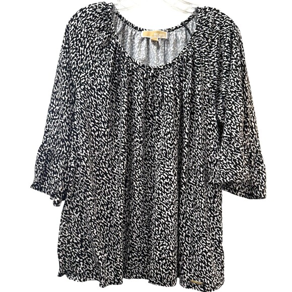 Michael Michael Kors Top Plus Size 2X Black Animal Print Bell 3/4 Sleeve Blouse - Picture 1 of 8